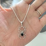 Halloween Spider Alloy Jet Rhinestone Pendant Necklaces, Platinum, 17.72 inch(45cm)(FS-WGE8518-01)