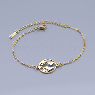 201 Stainless Steel Link Bracelets, with Lobster Claw Clasps, Flat Round, Golden, 6-5/8 inch~6-7/8 inch(16.75~17.3cm)(BJEW-T011-JN506-2)