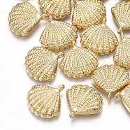 Brass Pendants, Shell, Real 18K Gold Plated, 16.5x16.5x3.5mm, Hole: 1.8mm(KK-S348-291)