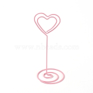 Iron Name Card Holder, Wooden Chassis with Iron Swirl Wire Clip, for Desktop, Party Decoration, Heart, Pink, 40x101mm(DJEW-WH0009-26)
