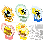 GLOBELAND Bee Theme Carbon Steel Cutting Dies Stencils, for DIY Scrapbooking, Photo Album, Decorative Embossing Paper Card, Stainless Steel Color, Hexagon & Heart & Flat Round & Flower Pattern, Mixed Patterns, 68~154x72~103x0.8mm, 7pcs/set(DIY-DM0004-11)