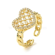 Bass Micro Pave Cubic Zirconia Ring, Long-Lasting Plated, Heart, Golden, Inner Diameter: 18mm(RJEW-Z033-14G)
