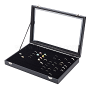 100 Slot Rectangle Dustproof Wood Jewelry Presentation Box, Glass Window Jewelry Storage Case with Plush Inside, for Rings, Earrings, Black, 35.3x24.3x4.4cm(AJEW-WH0323-46)