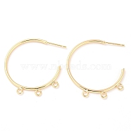 Brass Ring Stud Earrings Findings, Half Hoop Earring Findings, with Loops, Real 18K Gold Plated, 33x31x1.6mm, Hole: 1.8mm, Pin: 11x0.7mm(KK-K351-26G)