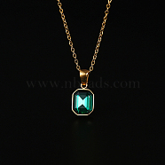 Glass Rectangle Pendant Necklace with Golden Stainless Steel Chains, Green, 17.72 inch(45cm)(ZR6442)