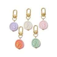 Acrylic Pendant Decoraiton, with Zinc Alloy Swivel Clasps, Flat Round with Rabbit, Mixed Color, 63.5~64mm(HJEW-JM01051)