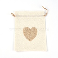 Jute Blank DIY Craft Drawstring Bag, Rectangle with Heart Pattern, for Valentine Birthday Wedding Party Candy Wrapping, Moccasin, 18x13x0.3cm(CW-TAC0001-09A)
