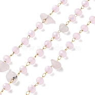 304 Stainless Steel Link Chains, Soldered, with Crystal and Natural Rose Quartz, with Spool, Ion Plating(IP), Real 18K Gold Plated, 4x7.5x3.5mm, about 32.81 Feet(10m)/Roll(CHS-R020-03G-01)