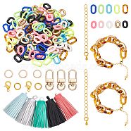 PandaHall Elite DIY Curb Chain Bracelet Keychain Making Kit, Including Acrylic Linking Rings, Alloy Clasps, PU Leather Tassel Big Pendants, Mixed Color, 222Pcs/box(DIY-PH0009-41)