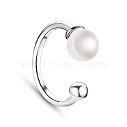 SHEGRACE Trendy 925 Sterling Silver Ear Cuff, with Shell Pearl, Platinum, 4.5mm(JE372A)