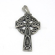 Fashionable Retro 304 Stainless Steel Cross with Ring Pendants, Antique Silver, 60x31x4mm, Hole: 6.5x11mm(STAS-L017-82)