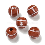 Printed Wood European Beads, Round, Rugby, 15.5~16mm, Hole: 4~4.5mm(WOOD-G022-11C)