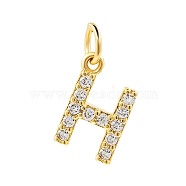 Brass Cubic Zirconia Pendants with Jump Rings, Real 18K Gold Plated, Letter H, 14.7x10.3x2.2mm, Hole: 2.8mm(FIND-PW0024-09H)