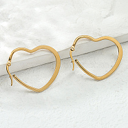 Elegant Heart 304 Stainless Steel Hoop Earrings, Real 18K Gold Plated, 35x35mm(FV0783)