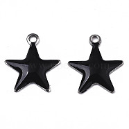 201 Stainless Steel Enamel Charms, Star, Stainless Steel Color, Black, 14.5x12.5x2mm, Hole: 1.5mm(X-STAS-N088-14A)