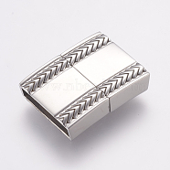 304 Stainless Steel Magnetic Clasps with Glue-in Ends, Smooth Surface, Rectangle with Chevron, Stainless Steel Color, 27x20x6.5mm, Hole: 4.5x18mm(STAS-L189-25P)