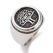 304 Stainless Steel Round with Tree of Life Signet Rings for Men, Antique Silver, 21.5mm, US Size 9(18.9mm)(RJEW-U005-20A-01)