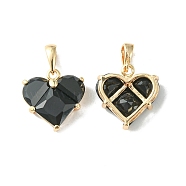 Brass Micro Pave Cubic Zirconia Charms, Heart Charm, Real 18K Gold Plated, Black, 14.5x13.5x5mm, Hole: 3x2.5mm(KK-L208-03G-03)