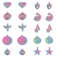 20Pcs 10 Styles 304 Stainless Steel Pendants, Angel & Starfish & Shell, Rainbow Color, 17.5~28.5x13~25x2~2.5mm, Hole: 1.8~2.5mm, 2pcs/style(STAS-CA0001-96)