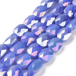 Faceted Electroplated Glass Beads Strands, AB Color Plated, Opaque Solid Color, Oval, Cornflower Blue, 10.5x8x5mm, Hole: 1.5mm, about 58~60pcs/strand, 25.59 inch(65cm)(GLAA-G092-D04)