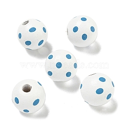 Printed Wood European Beads, Round with Dot Pattern, Steel Blue, 15.5~16mm, Hole: 4~4.5mm(WOOD-G022-18C)