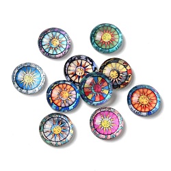 Glass Cabochons, Half Round/Dome, Sun, 12x4.5mm, 10pcs/set(GLAA-B011-08)