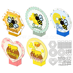 GLOBELAND Bee Theme Carbon Steel Cutting Dies Stencils, for DIY Scrapbooking, Photo Album, Decorative Embossing Paper Card, Stainless Steel Color, Hexagon & Heart & Flat Round & Flower Pattern, Mixed Patterns, 68~154x72~103x0.8mm, 7pcs/set(DIY-DM0004-11)