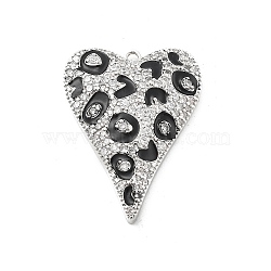 Brass Micro Pave Clear Cubic Zirconia Pendants, Heart Charms, with Enamel Leopard Print, Rack Plating, Long-Lasting Plated, Lead Free & Cadmium Free, Platinum, 29.5x22x4.5mm, Hole: 1.6mm(KK-L228-43B-P)