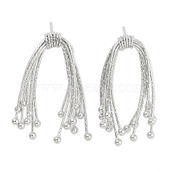 Bowknot Brass Tassel Stud Earrings for Women, Platinum, 29.5x21.5x5mm(EJEW-S216-01P)