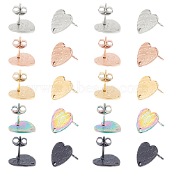 30Pcs 5 Colors Heart Shape with Textured Vacuum Plating 304 Stainless Steel Stud Earring Findings, with Ear Nuts/Earring Backs and Hole, Mixed Color, 12x13x1mm, Pin: 0.8mm, 6pcs/color(EJEW-UN0001-62)