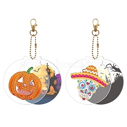 DIY Halloween Theme Diamond Painting Keychain Kit, Including Arcylic Board, Bead Chain, Clasp, Resin Rhinestones Bag, Diamond Sticky Pen, Tray Plate & Glue Clay, Mixed Color, 150x80mm(HAWE-PW0001-204B)