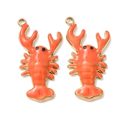 304 Stainless Steel Pendants, with Enamel, Lobster Charms, Golden, Orange, 24x12x2.5mm, Hole: 1.3mm(SA-D002-13B-G)