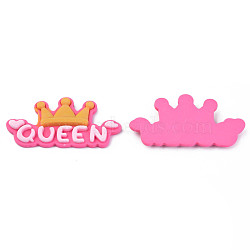 Opaque Resin Cabochons, Crown with Word Queen, Hot Pink, 27x53x5mm(CRES-N021-127)