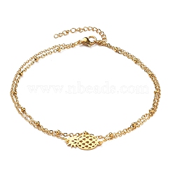 Ion Plating(IP) 304 Stainless Steel Multi-strand Anklets, with Satellite Chains and 201 Stainless Steel Pineapple Links, Golden, 9-7/8 inch(25cm)(AJEW-AN00332-03)