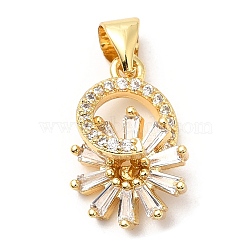 Rack Plating Brass Micro Pave Cubic Zirconia Pendants, Long-Lasting Plated, Lead Free & Cadmium Free, Flower, Real 18K Gold Plated, 17x11x8mm, Hole: 4x3.5mm(KK-A185-37G)