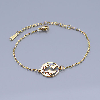 201 Stainless Steel Link Bracelets, with Lobster Claw Clasps, Flat Round, Golden, 6-5/8 inch~6-7/8 inch(16.75~17.3cm)