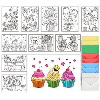 1 Set Coloring Paper Greeting Cards Sets, Rectangle, with 10Pcs Kraft Paper Envelopes, Mixed Shapes, 110~203.2x152.4~160x0.5mm