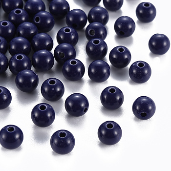Opaque Acrylic Beads, Round, Prussian Blue, 8x7mm, Hole: 2mm, about 1745pcs/500g