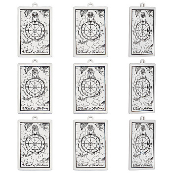 10Pcs 201 Stainless Steel Pendants, Laser Engraved Pattern, Tarot Card Pendants, Stainless Steel Color, 40x24x1mm, Hole: 2mm