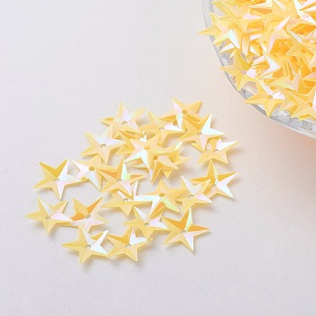 Ornament Accessories Plastic Paillette/Sequins Beads, Star, Yellow, 10x10x0.8mm, Hole: 1mm