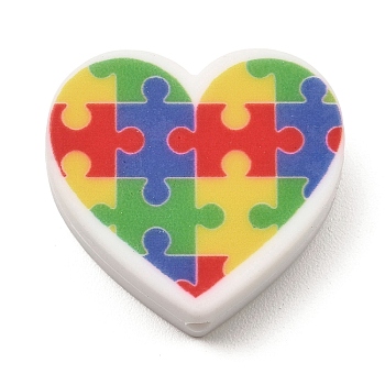 Heart Silicone Focal Beads, Chewing Beads For Teethers, DIY Nursing Necklaces Making, Puzzle, 26x28x8mm, Hole: 2mm