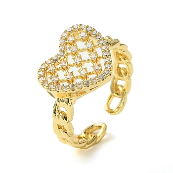 Bass Micro Pave Cubic Zirconia Ring, Long-Lasting Plated, Heart, Golden, Inner Diameter: 18mm