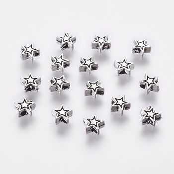 Tibetan Style Alloy Beads, Cadmium Free & Nickel Free & Lead Free, Star, Antique Silver, 6x6x3mm, Hole: 1mm
