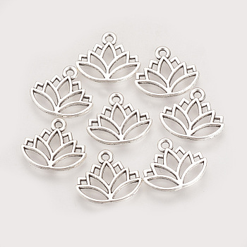 Tibetan Style Alloy Charms, Lotus, Cadmium Free & Lead Free, Antique Silver, 14x16x1.5mm, Hole: 1.5mm