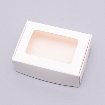 Paper Candy Boxes, Bakery Box, with PVC Clear Window, for Party, Wedding, Baby Shower, Rectangle, White, 8.7x6.2x3cm