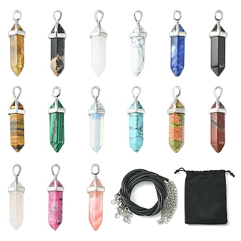 DIY Necklace Making Kits, Including Natural & Synthetic Mixed Gemstone Bullet Pendants, Waxed Cotton Cord Necklace Making, 30Pcs/set