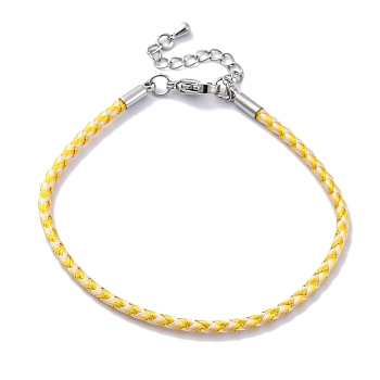 Polyester Cord Braided Bracelet Makings, with Stainless Steel Claw Lobster Clasps, Brass Findings, Long-Lasting Plated, Yellow, 7-3/8 inch(18.8cm)