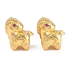 Brass Micro Pave Purple Cubic Zirconia Beads, Horse with Heart, Real 18K Gold Plated, 12x10x6mm, Hole: 2mm(KK-Z162-08G)