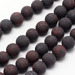 Natural Brecciated Jasper Beads Strands, Frosted, Round, 8mm, Hole: 1mm, about 48pcs/strand, 14.5~15 inch(G-D690-8mm)