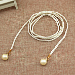 Imitation Leather Braided Belly Belt with Plastic Imitation Pearl Round Bead, White, 1400mm(WG11EBA-04)